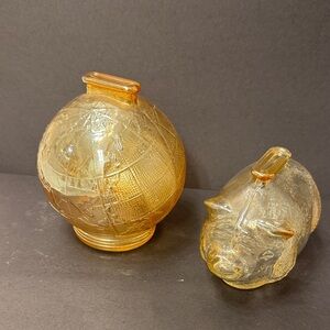 Amber Glass Globe and Piggy Bank Set